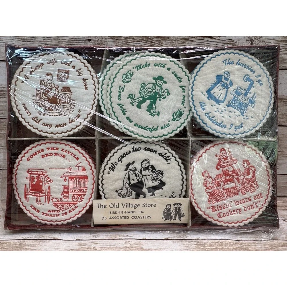 Dutchcraft Company 75 Assorted Coasters 6 Different Styles Amish NEW Sealed